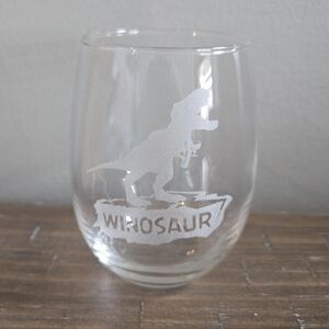Winosaur Etched Stemless Wine Glass - Clear